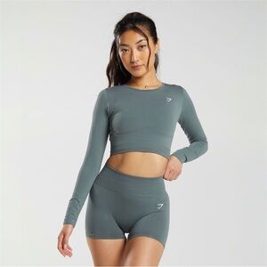 Gymshark Everyday Seamless Long Sleeve Crop Top •Cargo Teal